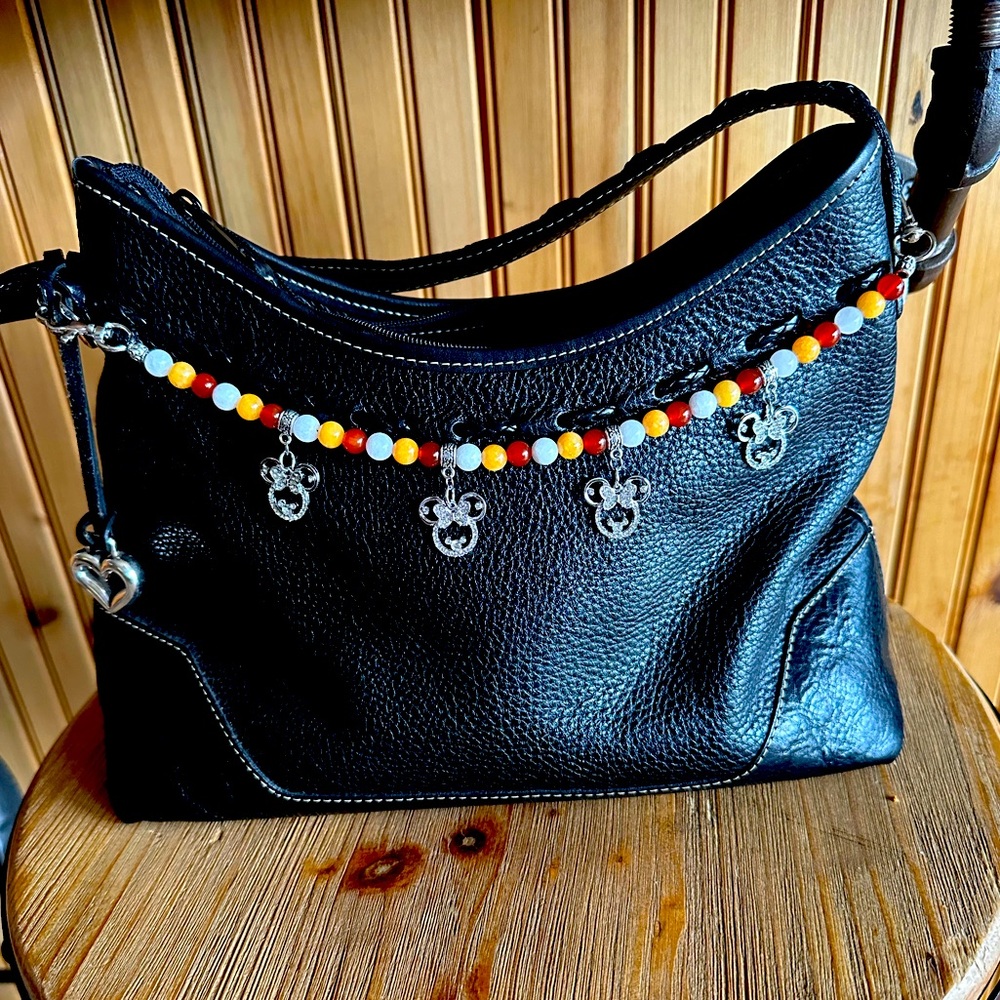 Handmade by me purse chain with Mickey Mouse charms & genuine gemstone-silver